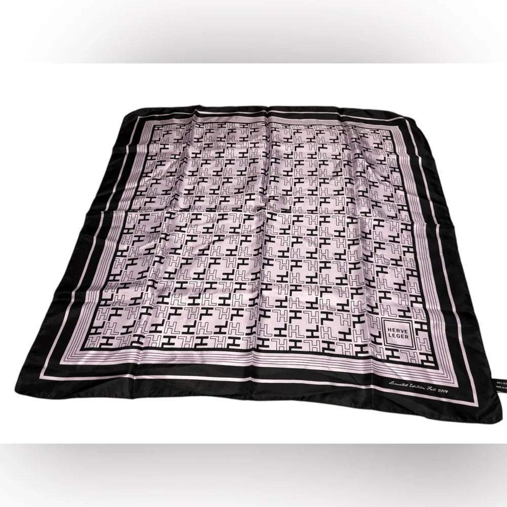 HERVE LEGER Limited Edition  100% Silk Scarf Lilac & Black